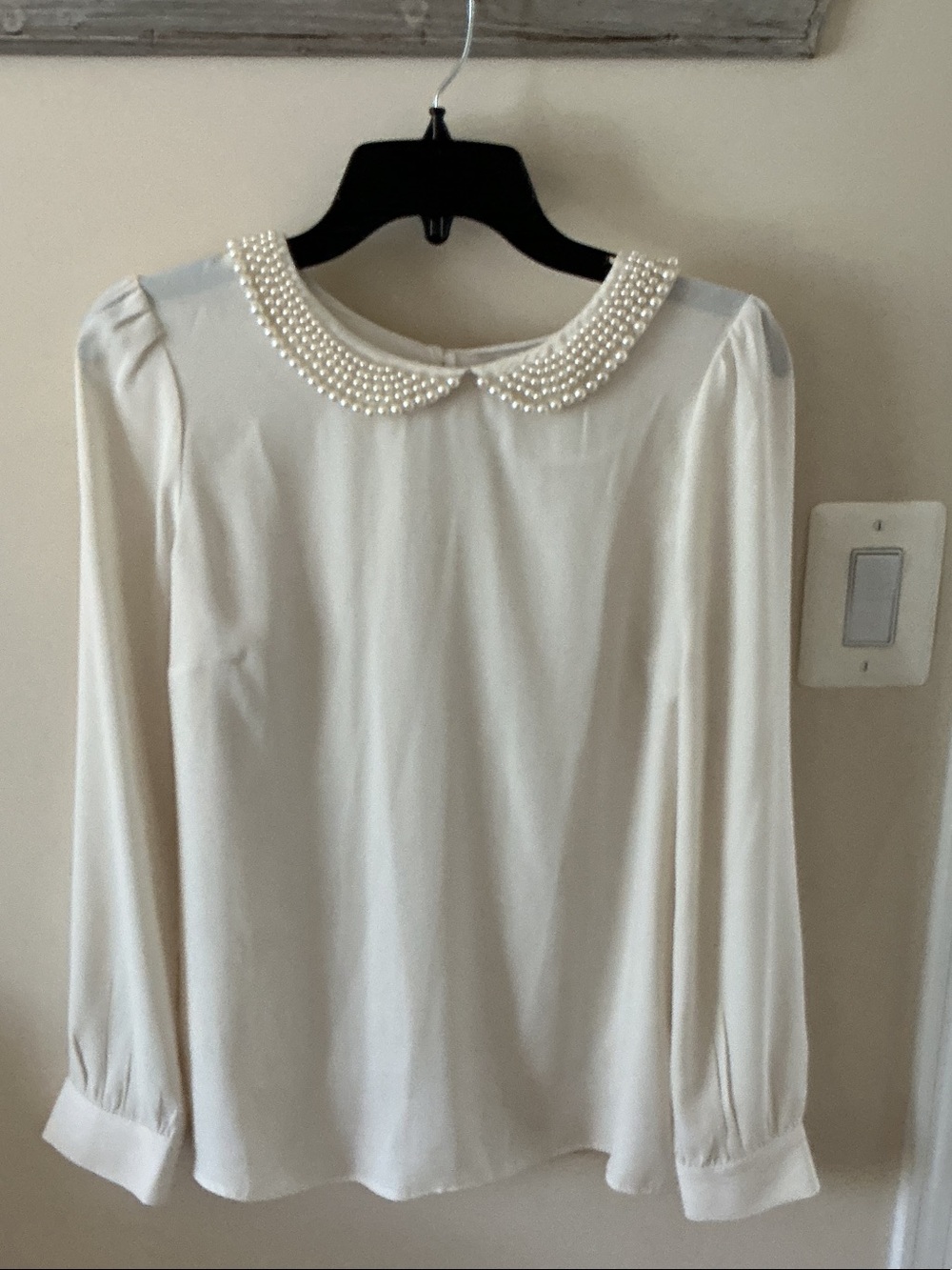 LOFT Cream Pearl-Embellished Peter Pan Collar Blouse
